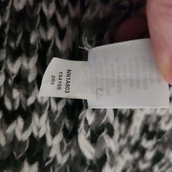 New Directions Cardigan Hooded Fringe Open Front Sweater XL Black White - Picture 13 of 14